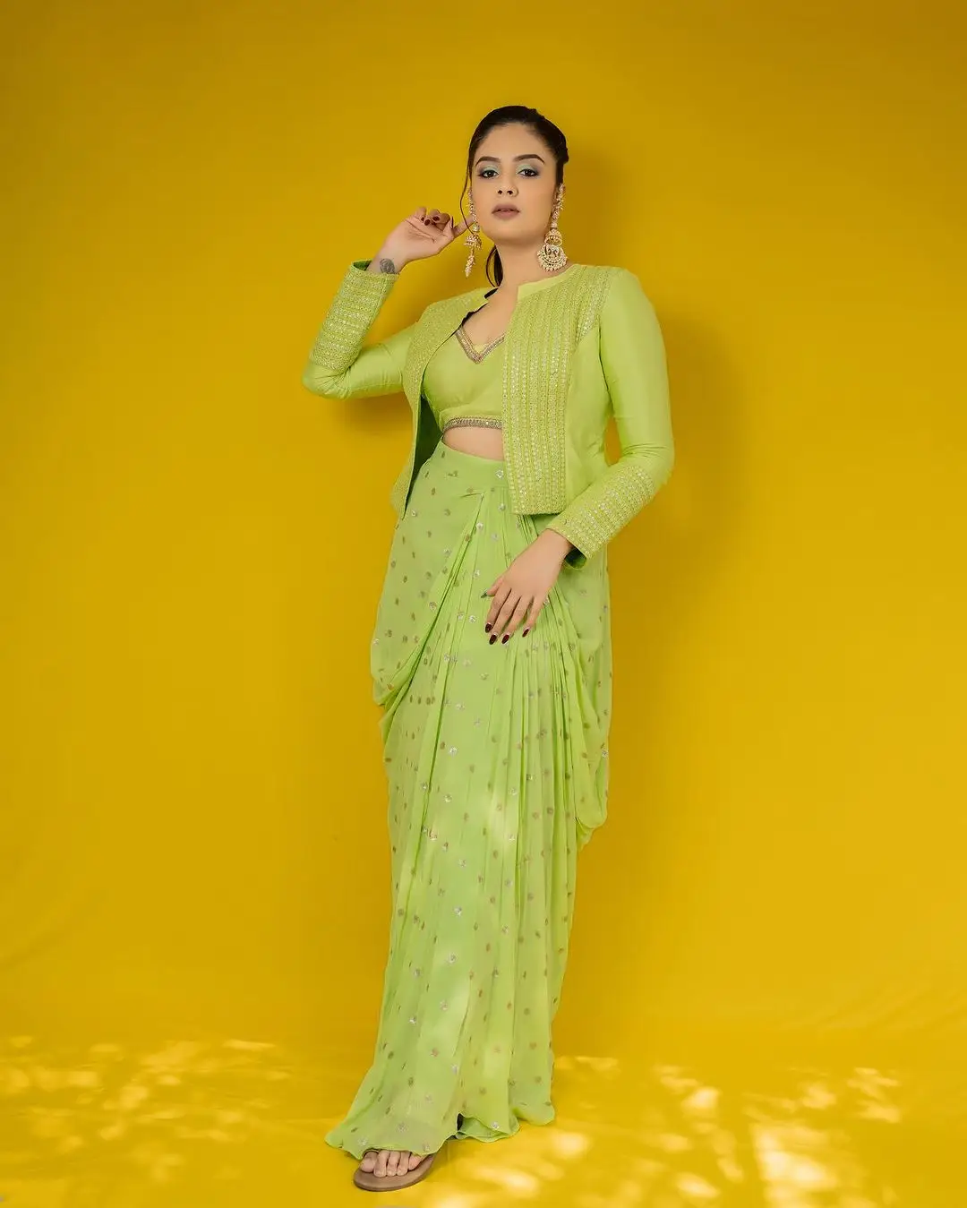 Gemini TV Actress Sreemukhi in Green Lehenga Choli